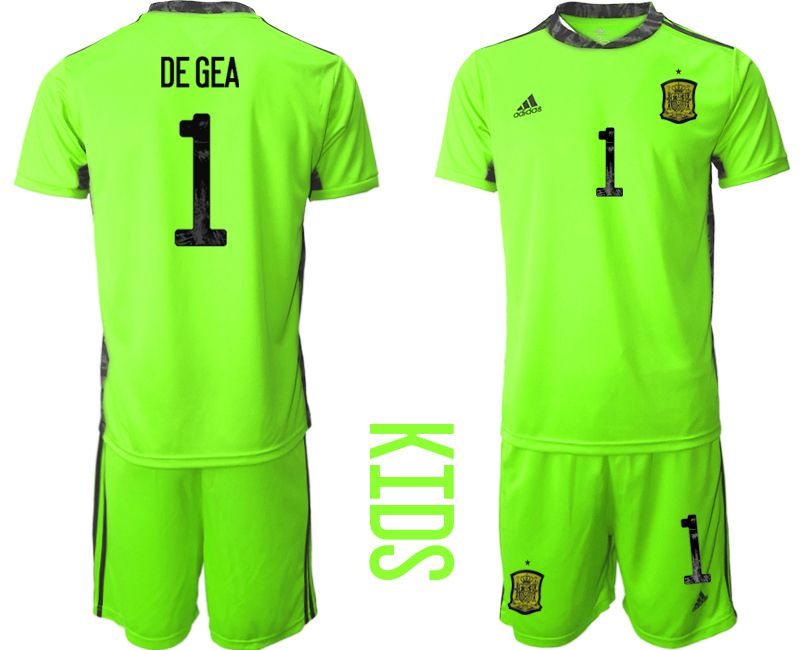 Youth 2021 World Cup National Spain fluorescent green goalkeeper #1 Soccer Jerseys